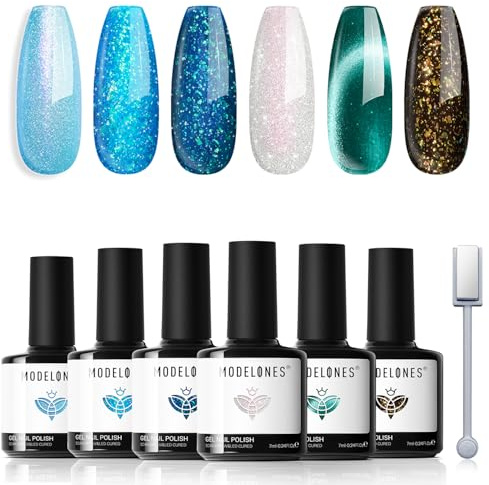 Modelones UV Nagellack 6 Farben Grün Weiß Schwarz Gel Nagellack UV Nageldesign Sets Soak Off Gel Polish für Maniküre Nageldesign