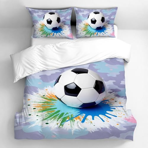 NPCEED Fotbollssängkläder, barnsängkläder, 135 x 200 cm med fotbollsmotiv, 3D fotboll sport påslakan för pojkar, pojkar, pojkar, pojkar, tonåringar. (220 x 240 cm, A)