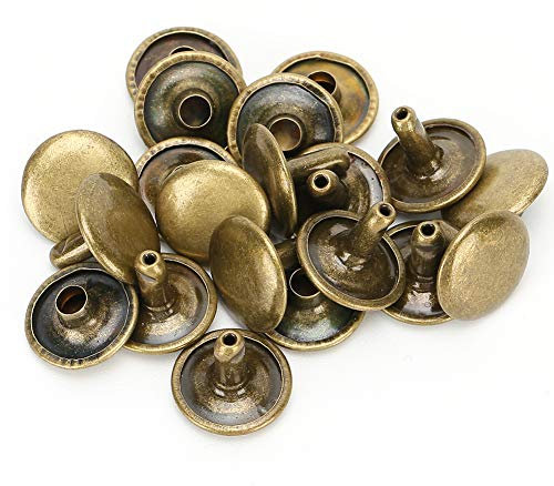 200sets Double Cap Rivet, 12x10mm Leather Rivet Tubular Metal Stud Repairs Decoration Round Stud Leather Craft for Clothing (Antique Brass)