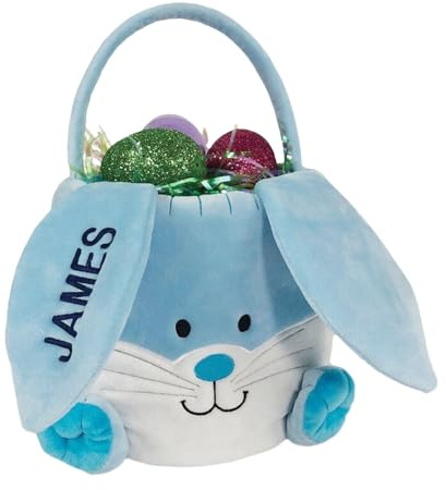 Canasta de Conejito Pascua, Bunny Basket Bucket suave para niñas niños bordada vacía con mango linda contenedor juguetes Bin el juego du