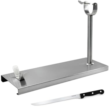 Fackelmann Set Soporte Jamonero Fijo Acero Inoxidable, 49x34 cm, Especial Jamones Grandes, Incluye Cuchillo Jamonero 24/36 cm