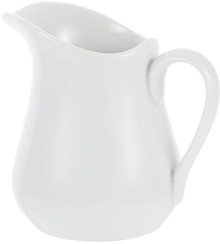 DECORNIJIA Brocca per Panna in Ceramica Bianca da 450 Ml con Manico, Tazza per Montare Latte in Casa, Brocca per Salsa Versatile per Cucina, Bar e Ristoranti