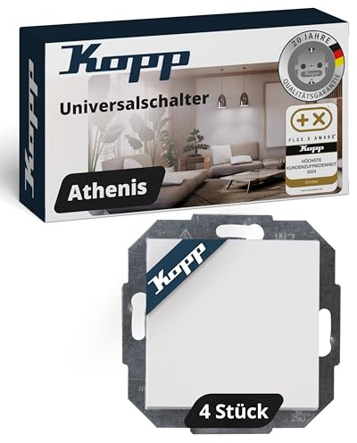 Kopp ATHENIS Universalschalter in Rein-Weiß - 4 Stück - Lichtschalter-Unterputz mit 10AX Schaltvermögen - Hochwertiger IP20 Schalter ohne Rahmen - Moderner Wechselschalter-Unterputz 250V~
