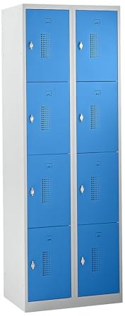 eurokraft Basic | 4er-Schließfachschrank | 2 Abteile, lichtgrau / lichtblau, B 600 mm, 8 Fächer, Drehriegel