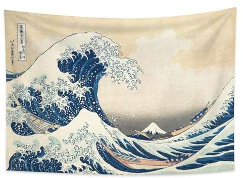 YONGFOTO Japanischer Ukiyo-e Wandteppich Berg Fuji 36 Ansichten Zimmer Wandbehang die große Welle vor Kanagawa Japan Wandkunst Traditionelle Malerei Hokusai Tapisserie 150x100cm