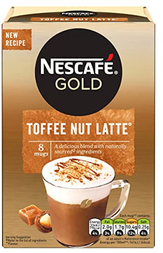 NESCAFÉ Toffee Nut Latte Instant Coffee 8 x 18.6g Sachets, 100% Responsibly Sourced Coffee (Pack of 6)