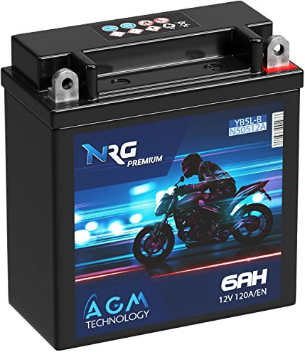NRG Premium YB5L-B AGM Motorradbatterie 6Ah 12V 120A/EN Batterie 50512 CB5L-B 12N5.5-3B auslaufsicher wartungsfrei ersetzt 5Ah 4Ah