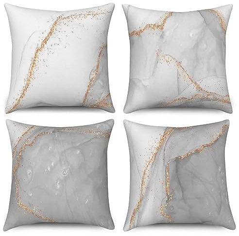 ASDCXZ Marmor Kissenbezug 40x40 cm 4er Set, Modern Weiß Grau Gold Bunt Marmor Optik Sofa Dekokissen Kissenbezüge Kissenhülle Waschbar Polyester Flachs Textil Polster Kopfkissenbezug Kissen Bezug