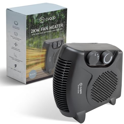 CUQOO Powerful 2KW Fan Heater with 2 Heat settings & Cool Function - Upright Electric Quiet Space Heater for Home with Variable Thermostat, Low Energy Usage