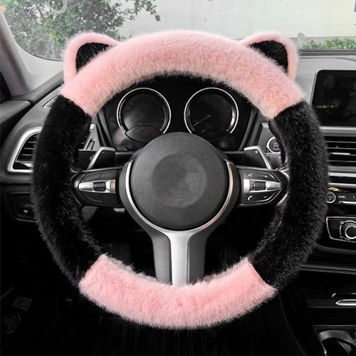 Lenkradbezug Plüsch Mit Niedlich Katzenohren, Flauschige Winter-Auto-Lenkradbezüge, Warmer Plüsch-Lenkradbezug Für Damen, Auto-Innenzubehör Für Fahrzeug, Universal, rutschfest, Größe 35-38 cm