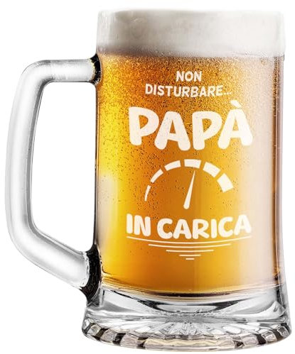 STAMPATEK Boccale per la Birra Regalo Festa del papà Idee Regalo, 520 ml H 15,3 cm Ø 9,3 cm - Pinta Bicchiere Birra Idea regalo compleanno Natale per gli amanti della birra - Papà in carica