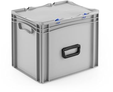 DIE BOX FABRIK Robuster Eurobehälter mit Tragegriff & Scharnierdeckel | Stapelbarer Kunststoffkoffer für Lager & Transport | Aufbewahrungsbox für Werkzeuge, Logistik & Industrie (400x300x333 mm)