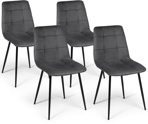IDMarket - Lot de 4 chaises Mila en Velours Gris foncé pour Salle à Manger