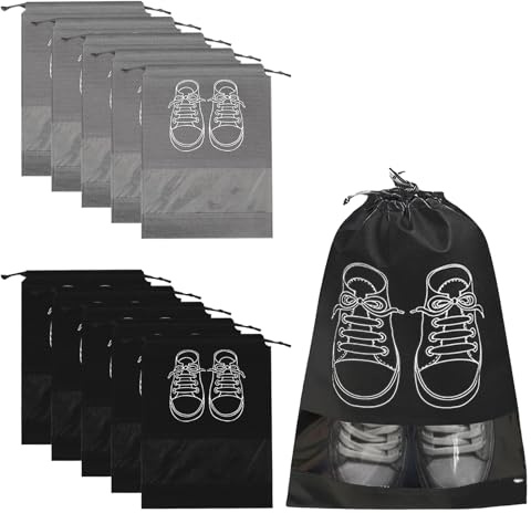 Shengxi 10 Pièces Sac à Chaussures Voyage, Sac à Chaussures Cordon Anti-Poussière avec Fenêtre Transparante Sac à Chaussures en Non-tissé Portable Imperméable pour Un Usage Quotidien et Voyage,32x44cm