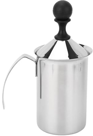 Montalatte Manuale in Acciaio Inox per Schiuma di Latte Manuale con Doppio Filtro a Rete in Acciaio Inox 304, Facile da Usare, per caffè, Cioccolata Calda