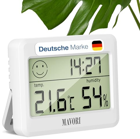 Hygrometer Thermometer innen mit Uhr - präziser Luftfeuchtigkeitsmesser & Raumthermometer innen - Thermometer Hygrometer innen, Temperaturmessgerät & Hydrometer - neues Modell 2026