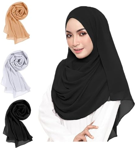 Luckwaii Hijab Donna Sciarpa Chiffon Musulmana, 3 Pezzi Hijab In Chiffon Morbido Come La Seta Islamico Moderno 175 x 70 cm per Foulard Donna