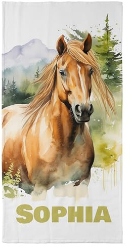 Handtuch mit Namen „Pferd Watercolor“ – Einzigartiges, bedrucktes Handtuch als persönliches Geschenk für Familie und Freunde - Personalisierte Geschenke mit Pferd für Pferdeliebhaber - 100 x 50 cm