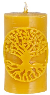 BeesWax World Handgefertigte Bienenwachskerzen – Naturwachs Kerzen mit Baumwoll-Docht – 100% reines Bienenwachs – dekorative Walzenkerzen (Zylinder Lebensbaum – Höhe: 96 mm)