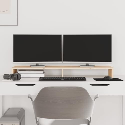 Zentexion monitorstativ av massiv furu 100 x 27 x 10 cm stabil träram ergonomisk för datorbord skrivbord spelbord på hemmakontoret och vardagsrummet som skärmhöjning