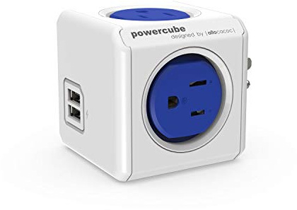 USB Wall Plug, Allocacoc PowerCube Original 4 Outlets 2 USB Ports Phone Charger Power Adapter Surge Protector Compact for Travel, Home Office Dorm Space Saving, 125V 15A 1875Watt ETL Certified Blue