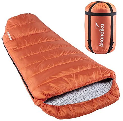 Skandika Schlafsack Vegas | XXL Mumienschlafsack mit Polycotton Innenfutter, für Erwachsene, koppelbar, 3 Jahreszeiten, bis -12°C, 220 x 110 cm | Winter Outdoor Camping Wandern (RV rechts, Cayenne)