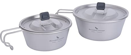 iBasingo Titanium Bowl Deep Type Camping Sierra Cup 350ml 520ml Single Layer Pot with Lid Lightweight Drinkware Outdoor Hiking Portable Mug with Hanging Handle (Ti1099T)