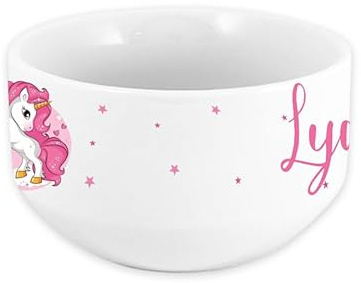 Bol enfant personnalisable – Ajoutez le prénom | Cadeau original | 720mL | Plusieurs motifs | Céramique (Licorne étoiles)
