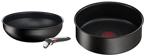 Tefal Ingenio, Lot de 2 pièces Sauteuse 28 cm + 1 poignée, Induction, Revêtement antiadhésif, Indicateur de démarrage de cuisson & Ingenio Eco Resist Sauteuse 24 cm, Induction, Revêtement antiadhésif
