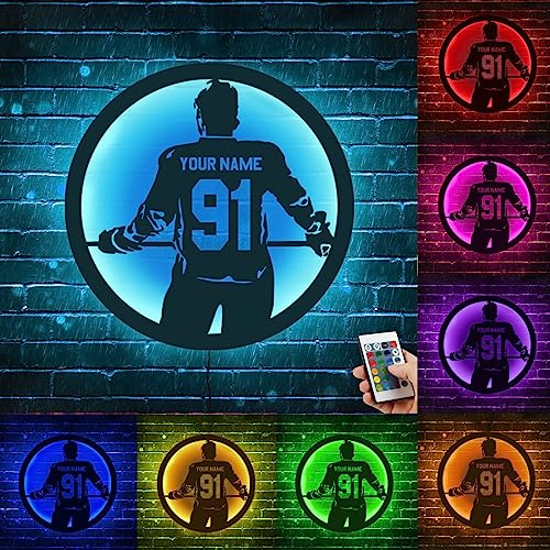 Insegna al neon personalizzata con hockey su ghiaccio, nome hockey personalizzato con luci a LED per decorazione da parete, soggiorno, camera da letto, compleanno per giocatore di hockey