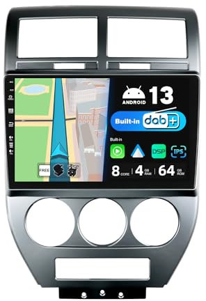 BXLIYER Android 13 IPS Autoradio Pour Jeep Compass 1 MK (2006-2010) - INTEGRE DAB+ / DSP - Sans fil Carplay + Android Auto - 4G+64G - Caméra + MIC - 2 Din 10.1 Pouce - Volant WLAN 360-Caméra Fast-boot