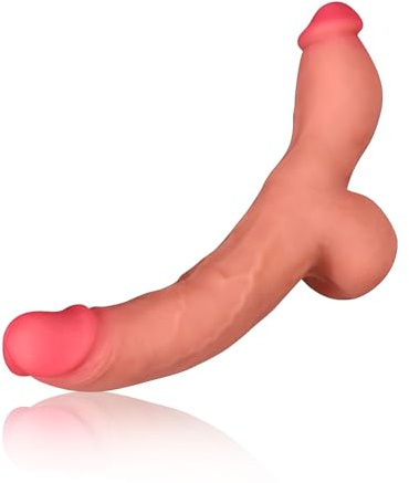 SXOVO Consolador realista con testículos gruesos Consolador gigante de silicona líquida de doble punta para penetración lésbica Juguete sexual extremo Consolador doble grande y largo para mujeres (L)