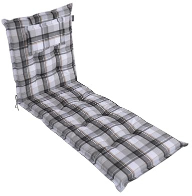 LILENO HOME Mar 1 cuscino per lettino a rotelle e sdraio da spiaggia, grigio a quadri Y, cuscino imbottito per lettino da giardino (188 x 60 x 8 cm)