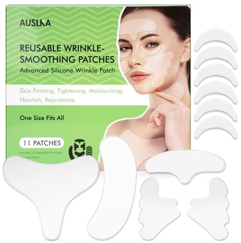 AUSLKA Silicone Patches for Wrinkles (11 PCS), Forehead & Neck Wrinkle Patches, Reusable Silicone Face Patches for Wrinkles, Anti Aging Silicone Wrinkle Patches, Frown & Chest Lines