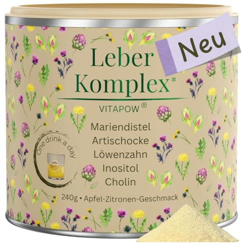 Leber Komplex als Trinkpulver - Mariendistel Artischocke Löwenzahn Cholin Inositol - vegan - laborgeprüft - in Deutschland hergestellt - 60 Portionen für 2 Monate - Apfel-Zitronen Geschmack