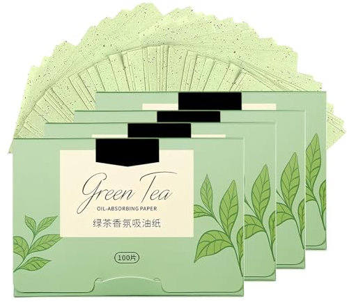 400 Fogli Assorbenti per Olio per Viso, Naturale Carta Assorbente Olio, Carte per il Controllo Dell'olio per Cura Della Pelle Grassa, Olio Blotting Paper Set per Donne Uomo (Tè Verde)