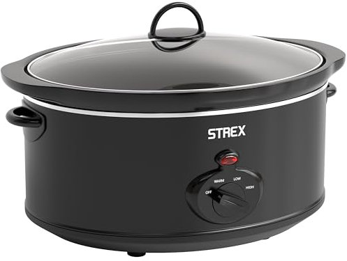 Strex Olla de cocción lenta 6.5L - Sartén interior de cerámica extraíble - Función mantener caliente - olla de cocción lenta - Negro