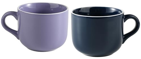 CROMIITSM Taza extragrande de porcelana para café de 23 onzas, taza de desayuno y cuenco de sopa, apta para microondas y lavavajillas, taza ancha jumbo con asas