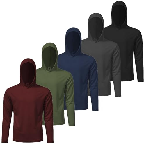 Mens Active Athletic T-Shirts Set Long Sleeve Sun Protective Quick Dry Hoodies Shirt 5 Pack