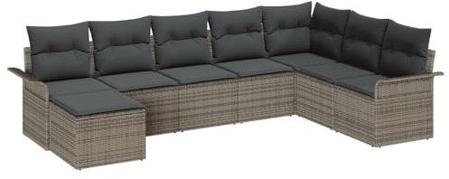 vidaXL Trädgårdsoffset med kudde 8 pcs Grå konstrotting, Trädgård och terrass, modulära utesoffor, moderna poly-rattan loungemöbler, lätta UV-skyddade relaxmöbler