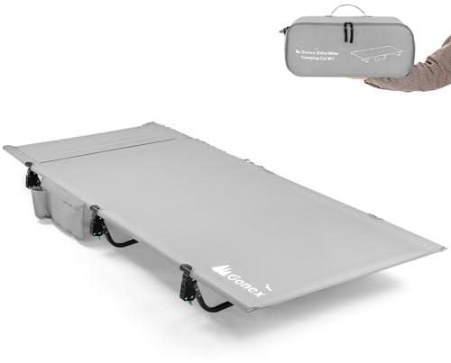 Gonex 31.5 Extra Wide Camping Cot with Premium Pillow Pocket Supports 350lbs, Portable Ultralight Folding Cot Bed for Adults Travel, Beach, Home, Sleeping (Grey)