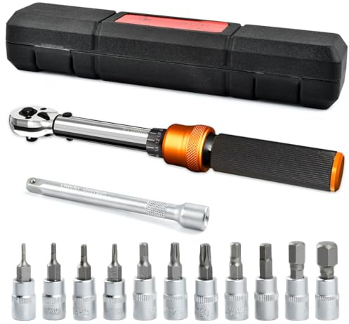 OctBird Llave Dinamometrica Bicicleta 1/4 1-25 Nm Juego Llaves Dinamometricas Para Moto Bicicleta, Llave Dinamometrica Pequeña Bici Moto, Torque Wrench 1/4 Set Con Extensión, Puntas (H2-H10, T10-T30)