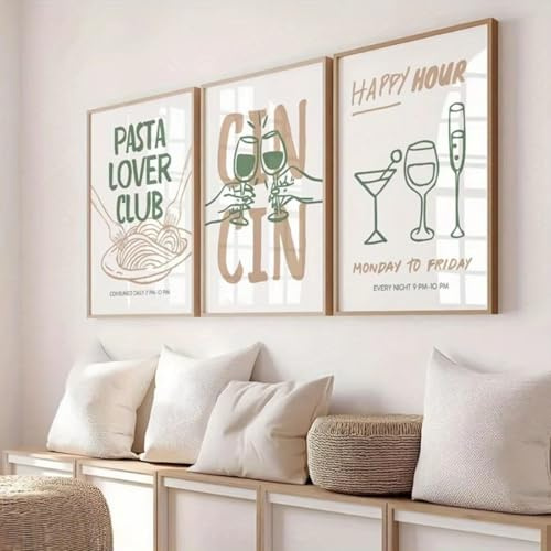 Xiyocadt 3er Poster Set, Küche Wandbilder Kunstdruck Kaffee Pasta Wein Bild, Vintage Bilder für Küche Wohnzimmer Deko Küche Aesthetic Deko,Ohne Rahmen (40x60cm)