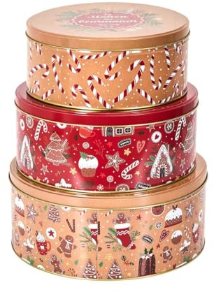 HowHomely Julburkar, set med 3 stycken – metallpresentlådor, kakburk, förvaringsburk, dekoration, lådor, jul, förvaring för bakverk och sötsaker
