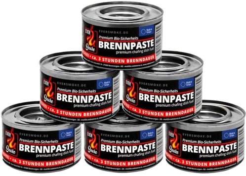 Eurocatch Quemadores de Pasta Combustible para Catering - 6x 200g Gel Combustible - Sin Hollín ni Olores - Aprox. 3 Horas de Combustión - Adecuado para Chafing Dishes y Bandejas Calentadoras