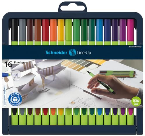 Schneider Line-Up Fineliner (Strichstärke 0,4 mm, aus biobasiertem Kunststoff, ausgezeichnet mit Der blaue Engel) 16 Stück, sortiert