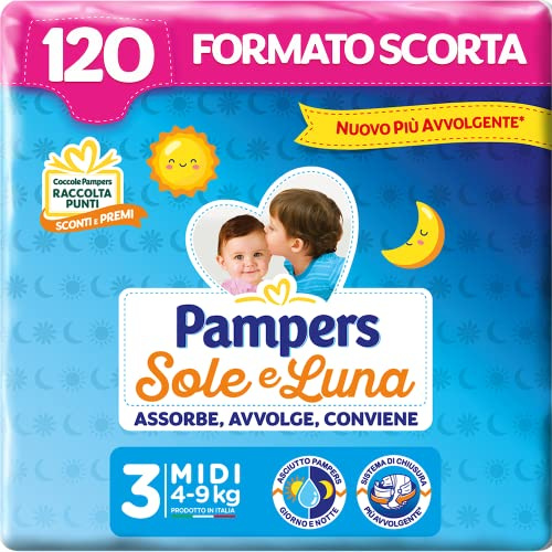 Pampers sol och måne Midi Blöjor, Storlek 3 (4-9 kg), 120 Blöjor