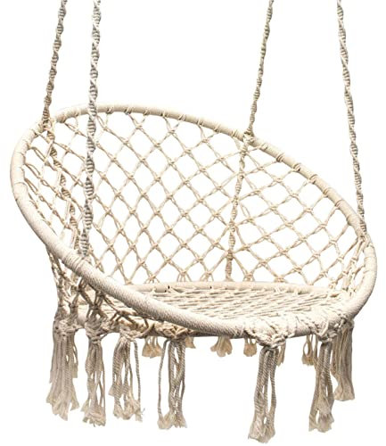Sorbus Stilvoller Boho-Schaukelstuhl, Premium-Baumwolle, Deckenstuhl für Langlebigkeit, dekorativer Makramee-Hängesessel, Verwendung im Innen- und Außenbereich, Stuhl, Terrasse, Veranda, Garten,