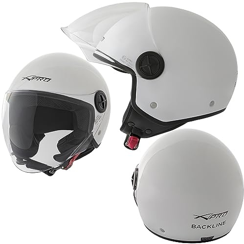 Casque Jet Moto Scooter Quad avec Visiere ECE 22 A-Pro Blanc Poli M