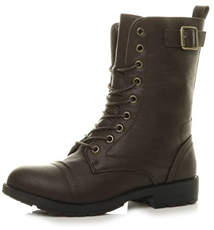 AJVANI flat low heel lace up zip combat military ankle boots size 6 39